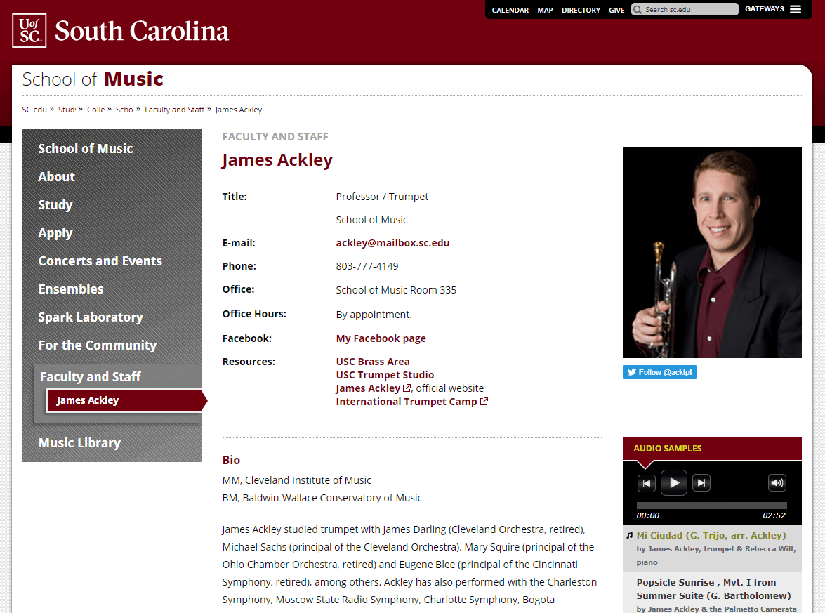 Modern Campus customer University of South Carolina uses Modern Campus CMS Faculty DIrectory module on its website.